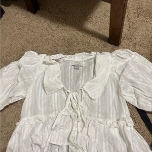 White Women's Top with Puff Sleeves